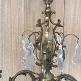 Lustre bronze et pampilles en verre à 3 bras