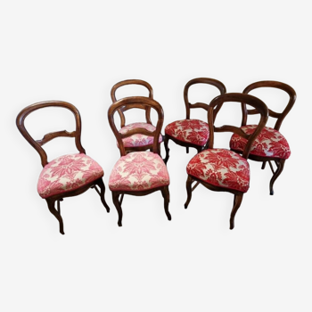 Series of 6 chairs - In walnut - Louis Philippe period, circa 1840 - With bandeau and velvet back