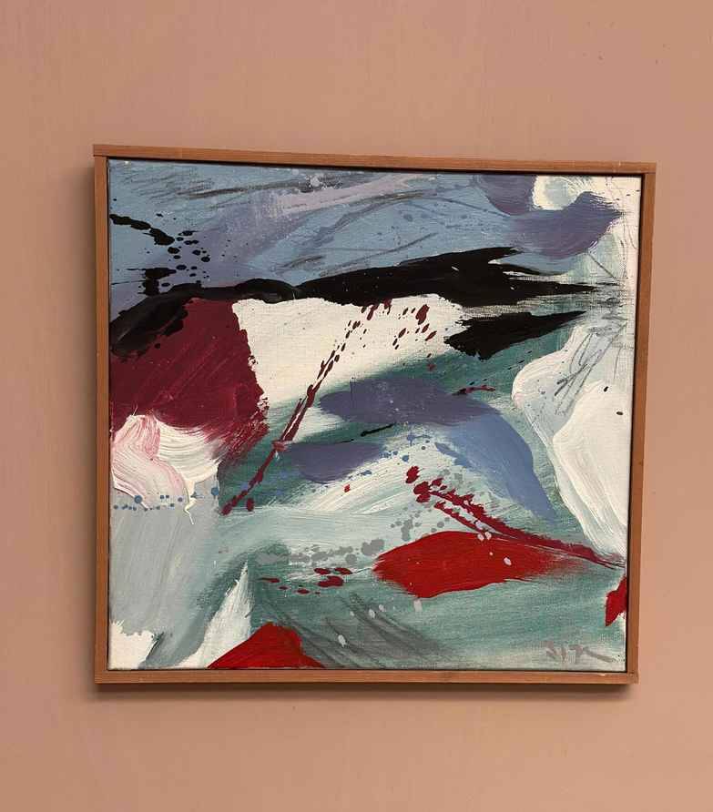 Original Swedish Oil On Canvas – Abstract Composition By Lars Sjögren – Vintage & Framed – 38 × 40 Cm (15.0" × 15.7")