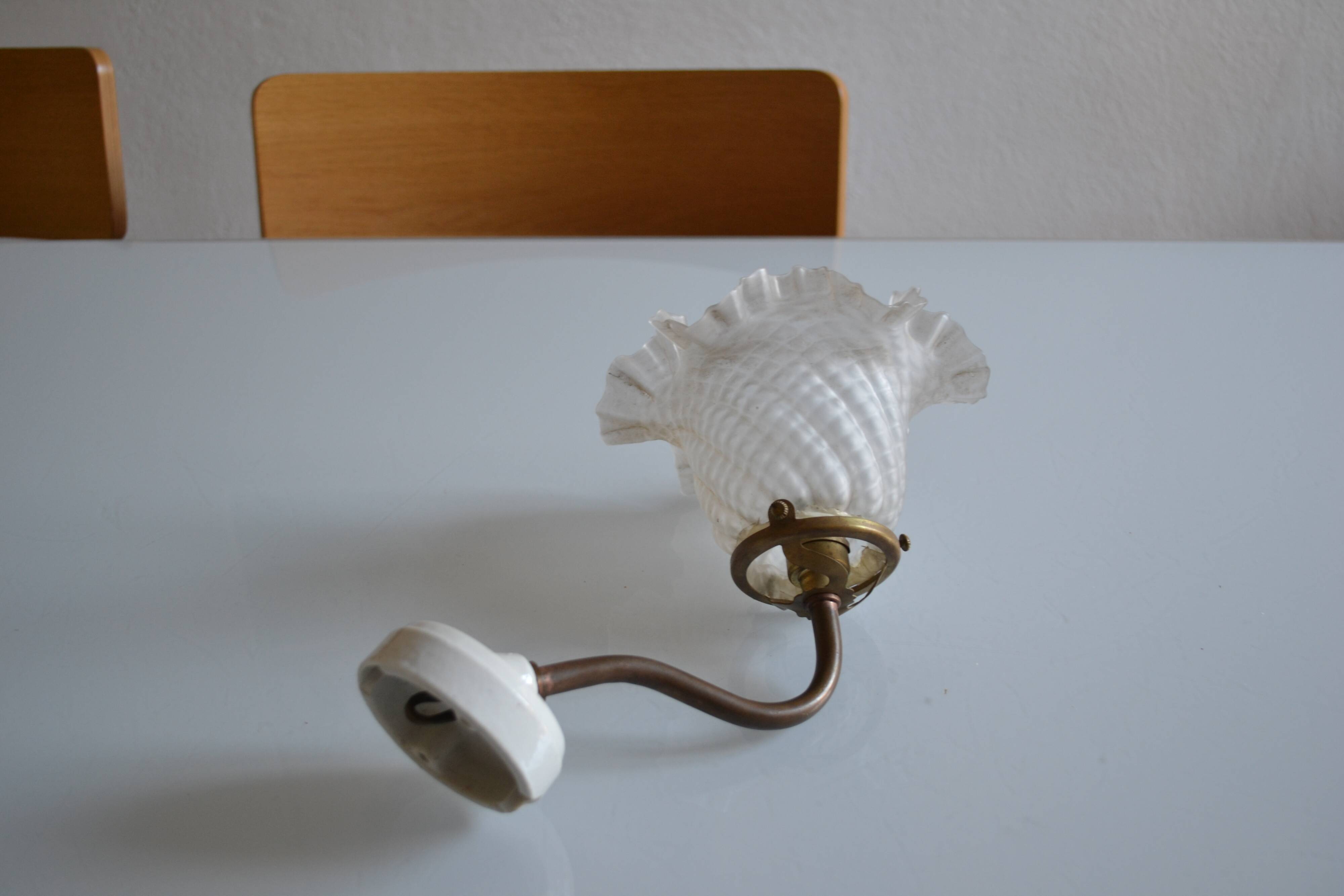 Swan neck wall lamp and its tulip, early 20th century.