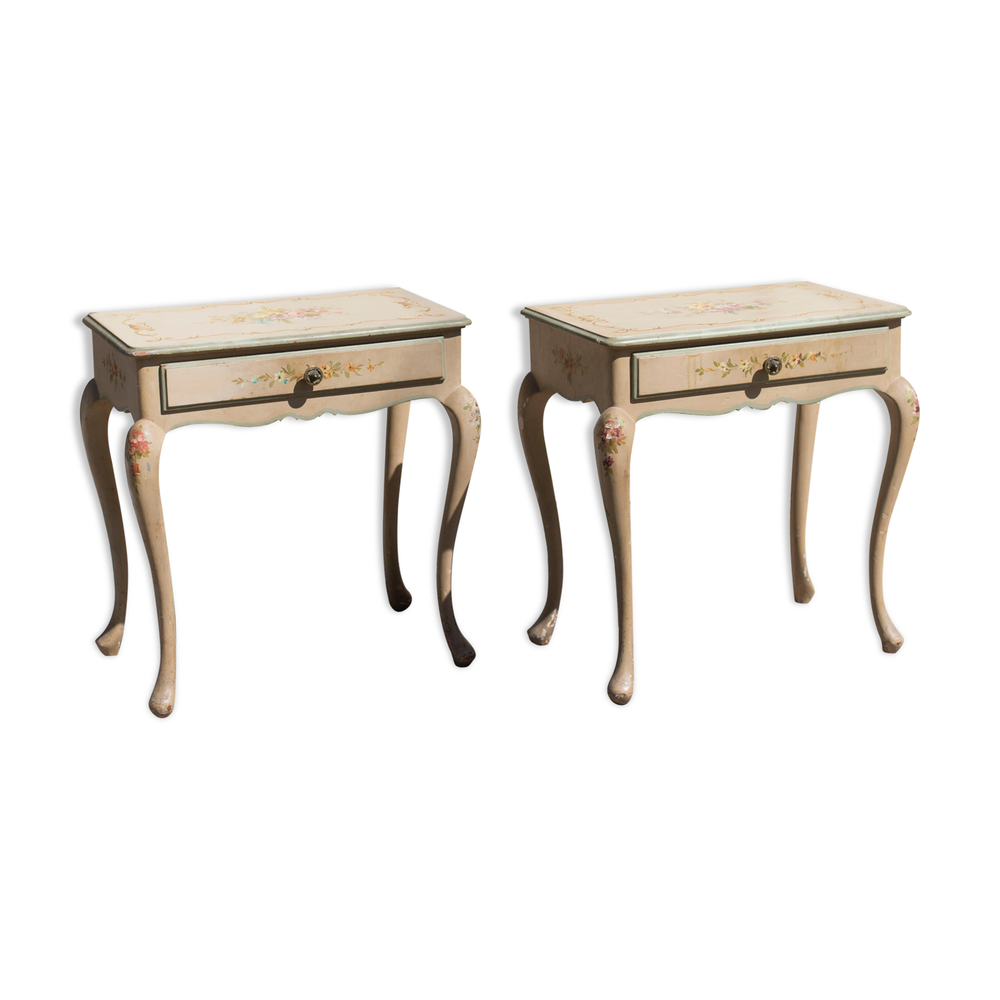 Pair of Louis XV style beside tables painted 50s