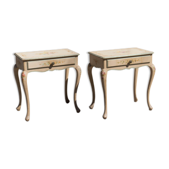 Pair of Louis XV style beside tables painted 50s