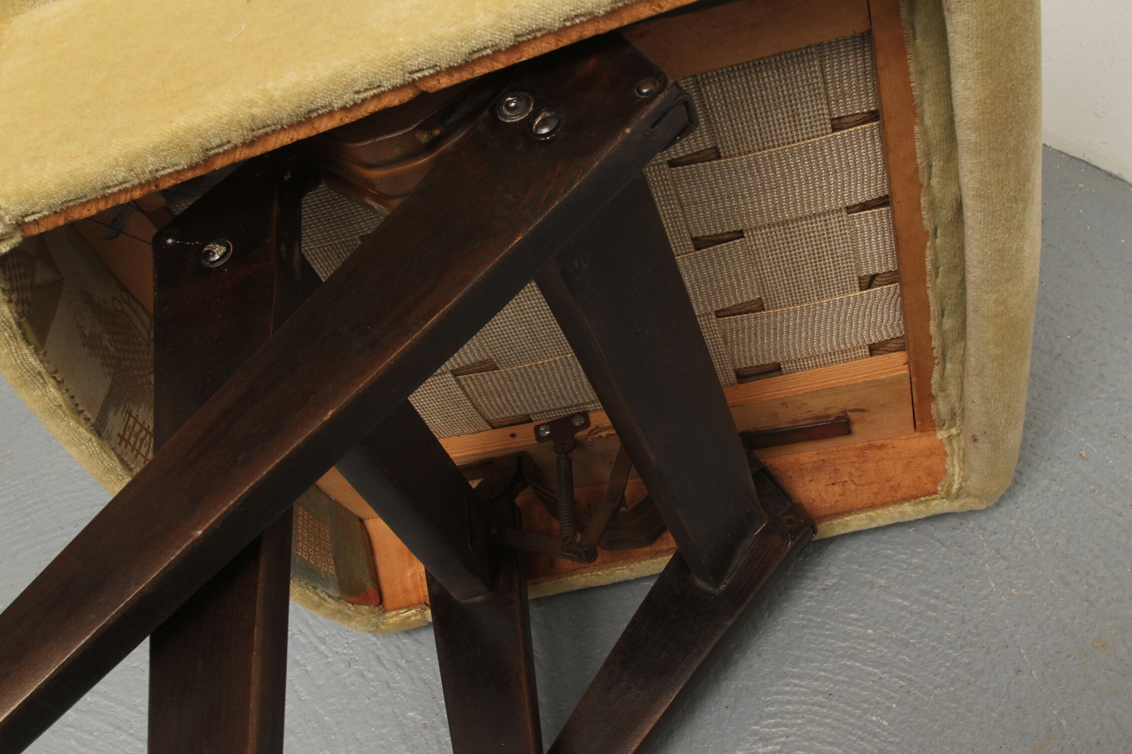 1950s scissor armchair in velvet