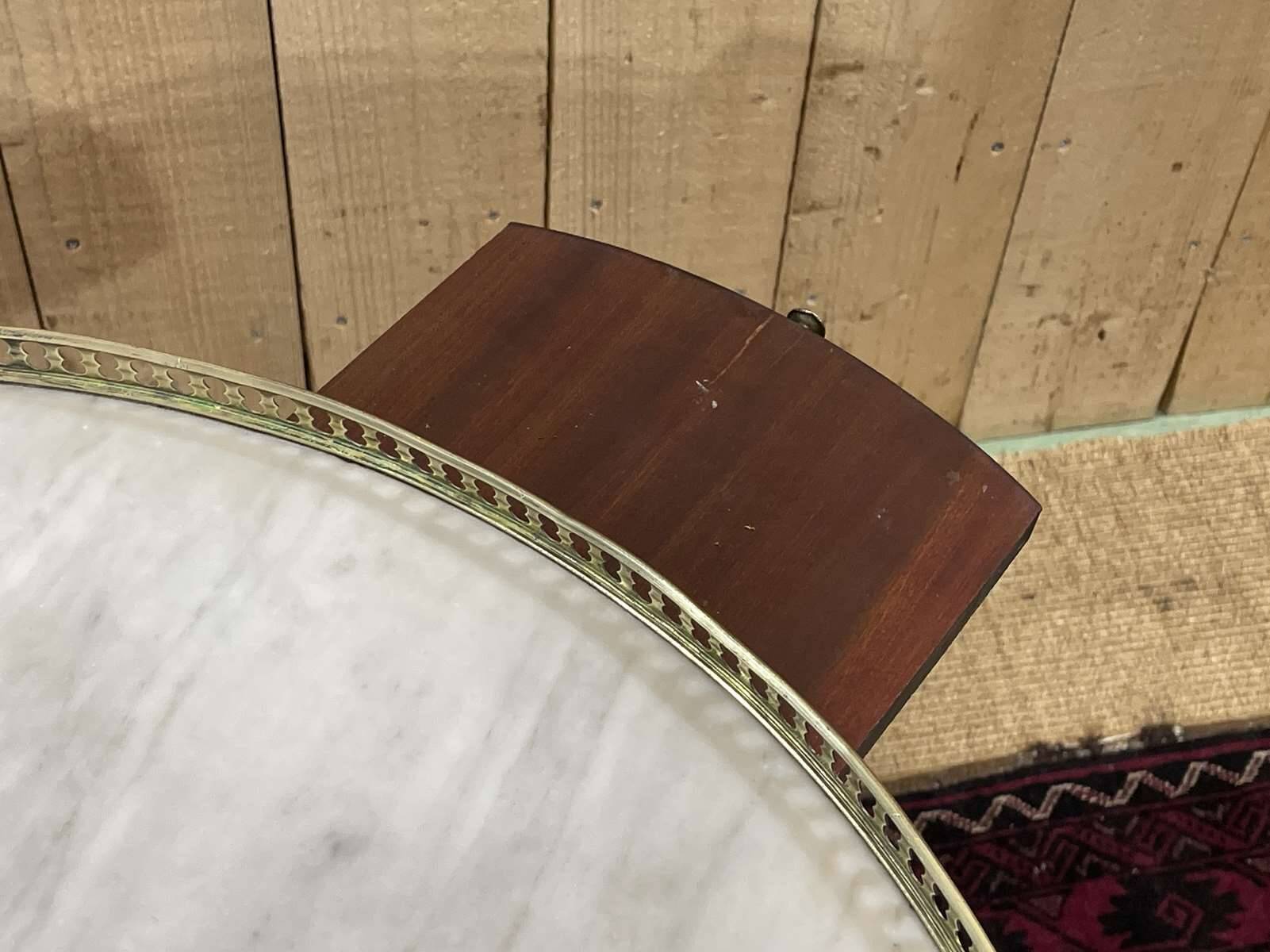 Louis XVI style mahogany bouillotte table from the 1950s with a marble top