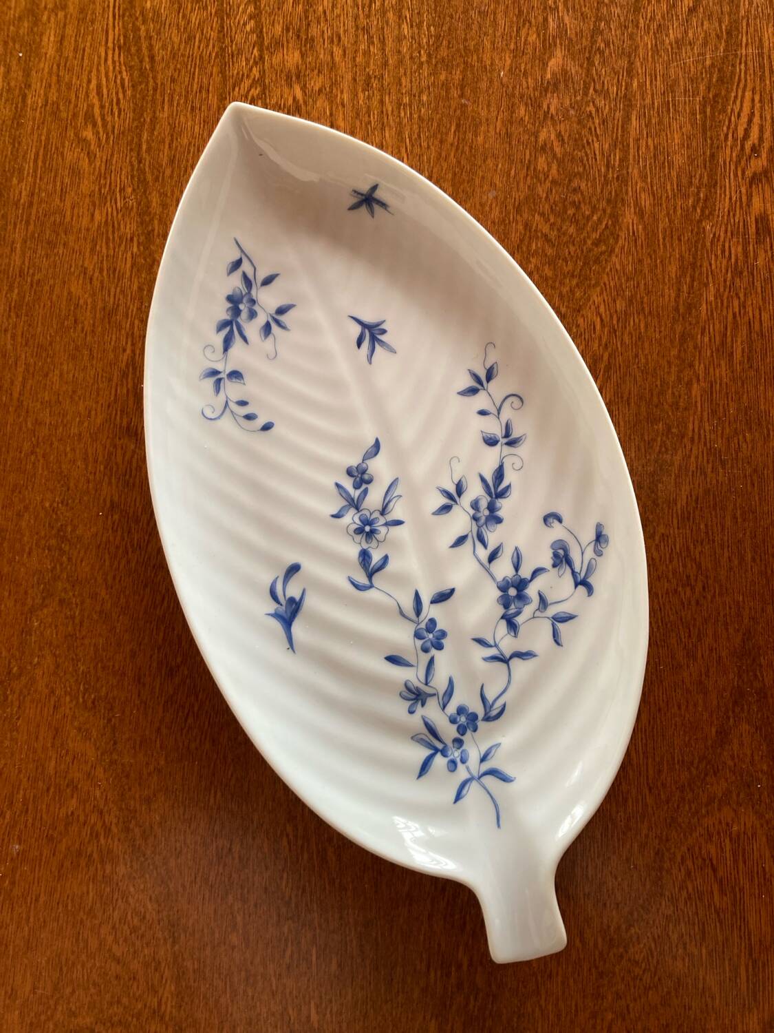 Haviland porcelain leaf-shaped appetizer dish with forget-me-not motif