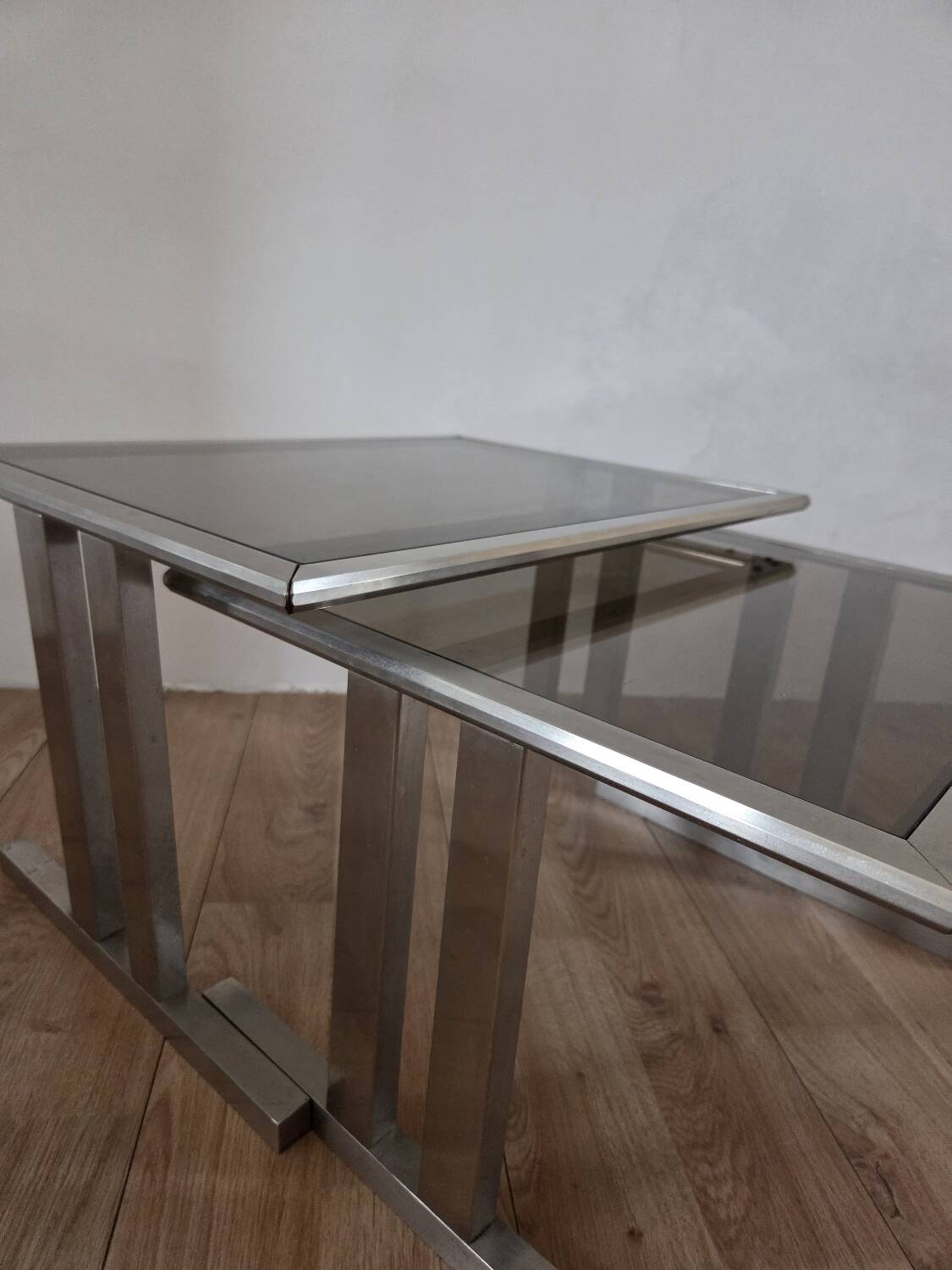 Brushed metal nesting table, 1970