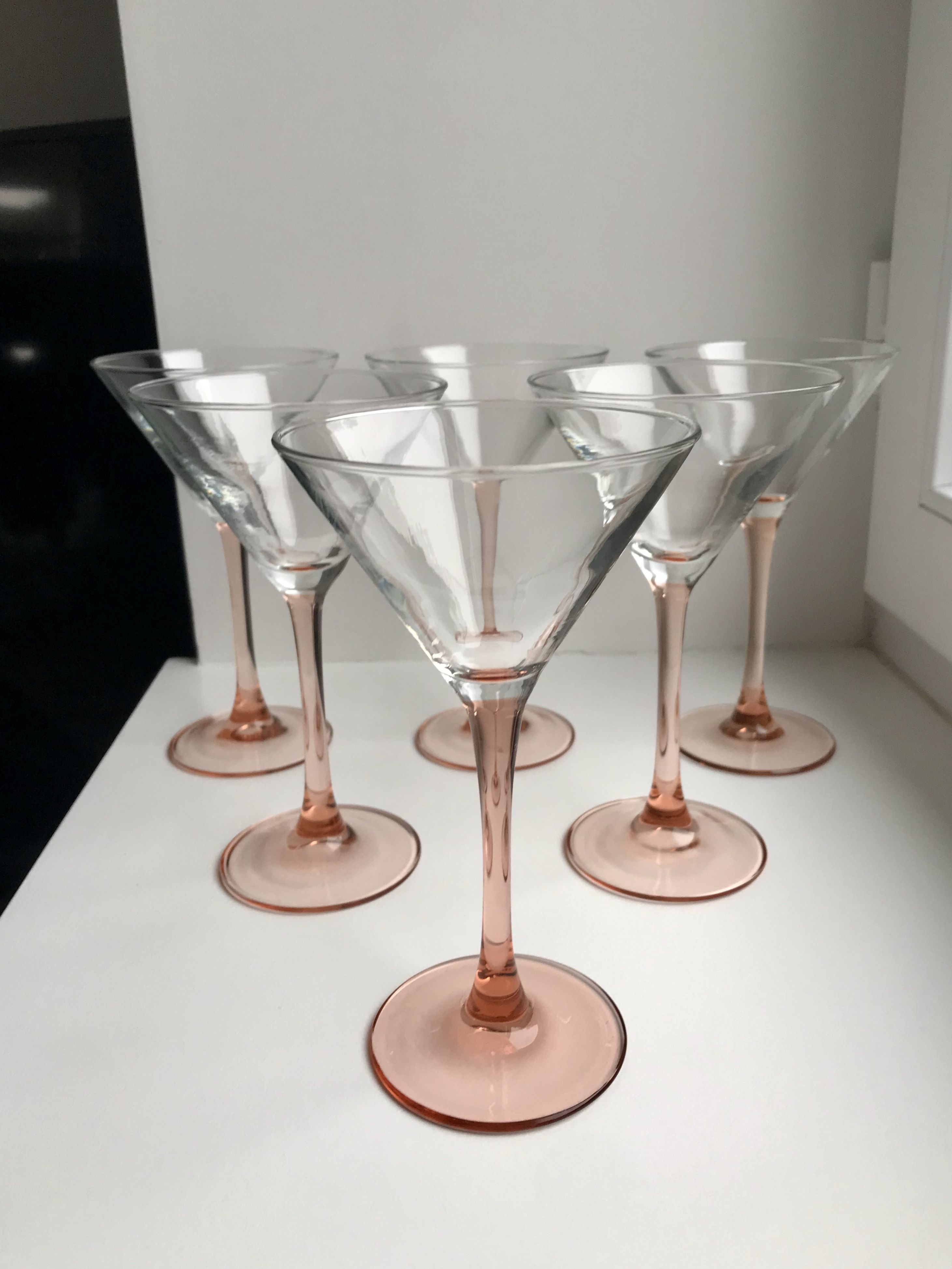 Set of 6 pink-footed cocktail glasses design 70s