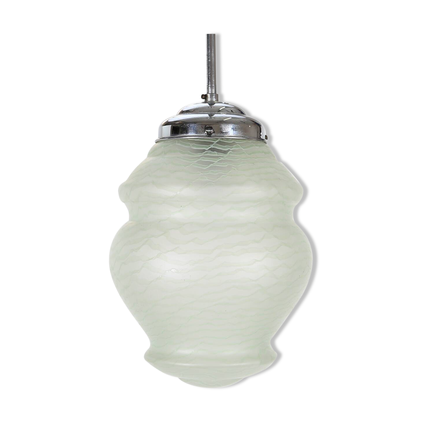 Art Deco pendant lamp with green glass shade, France ca. 1940