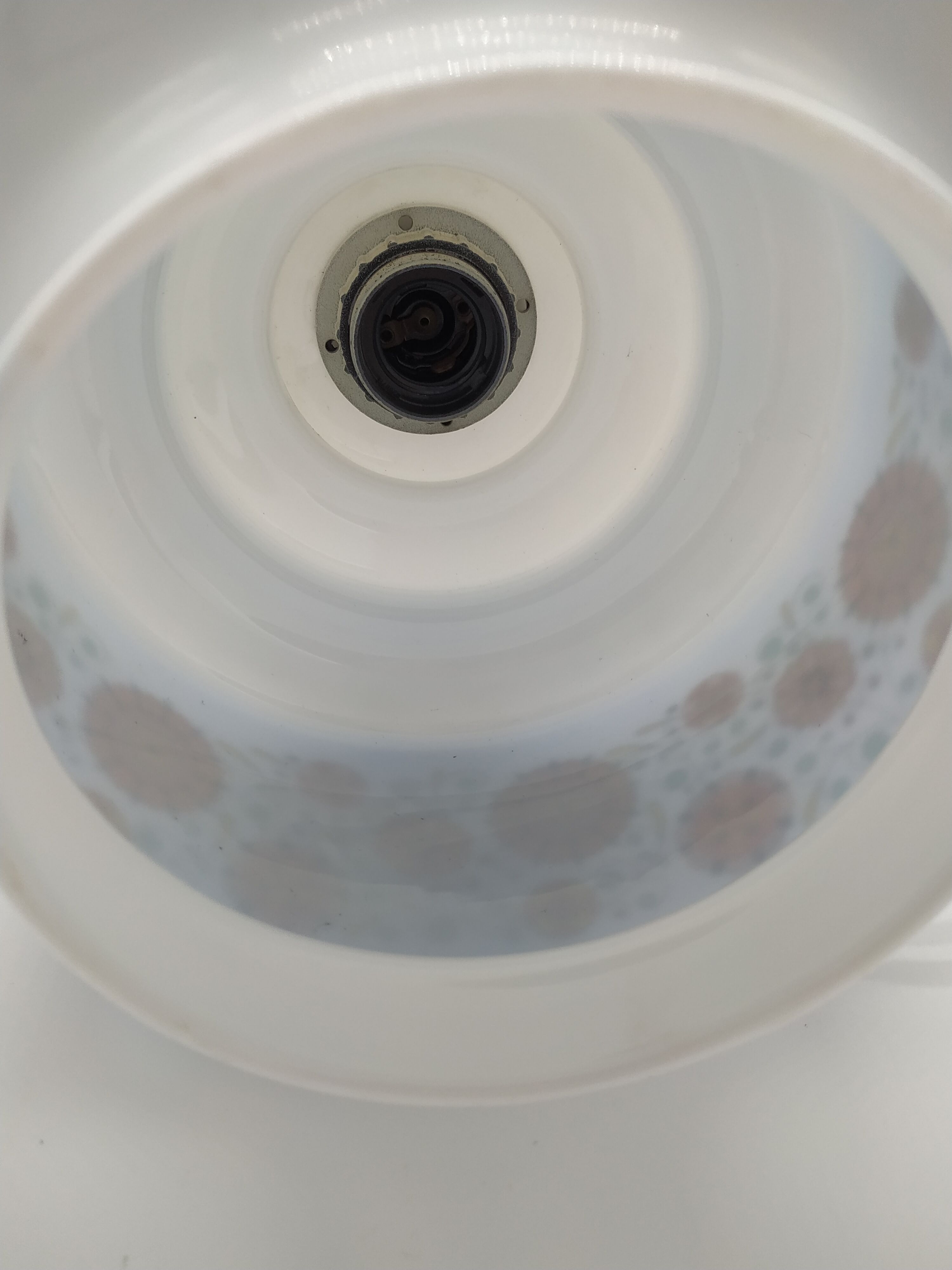 Vintage pendant lamp in seventies screen-printed opaline