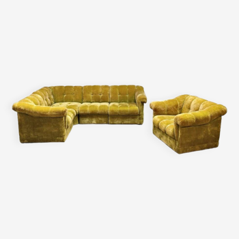 Ensemble de salon modulable vintage & fauteuil canapé rembourré 'mellow yellow'
