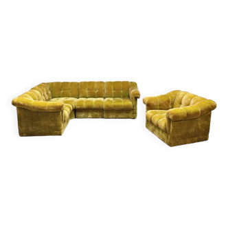Vintage modular lounge set & armchair padded sofa 'mellow yellow'