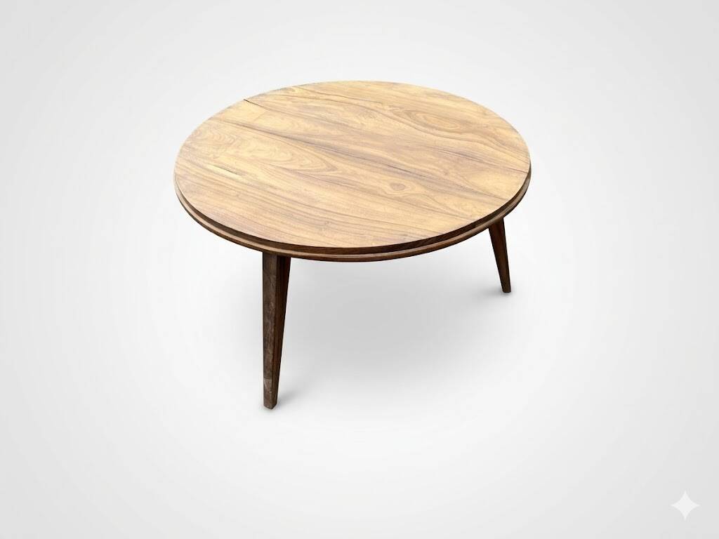 Vintage walnut wood round table — Scandinavian style from the 50s/60s.