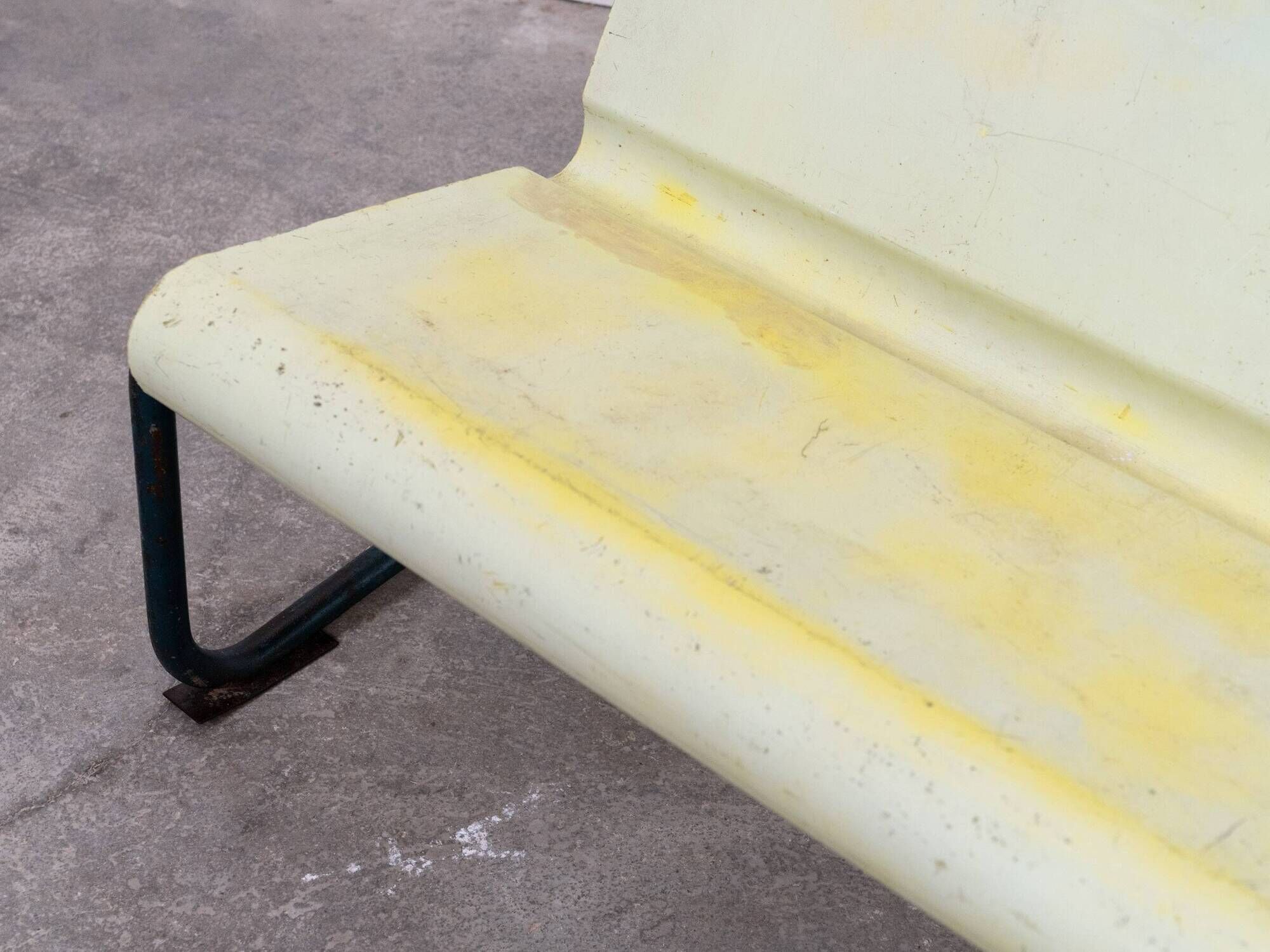 Rare Willy Guhl two-seater bench, original yellow patina, 1960.