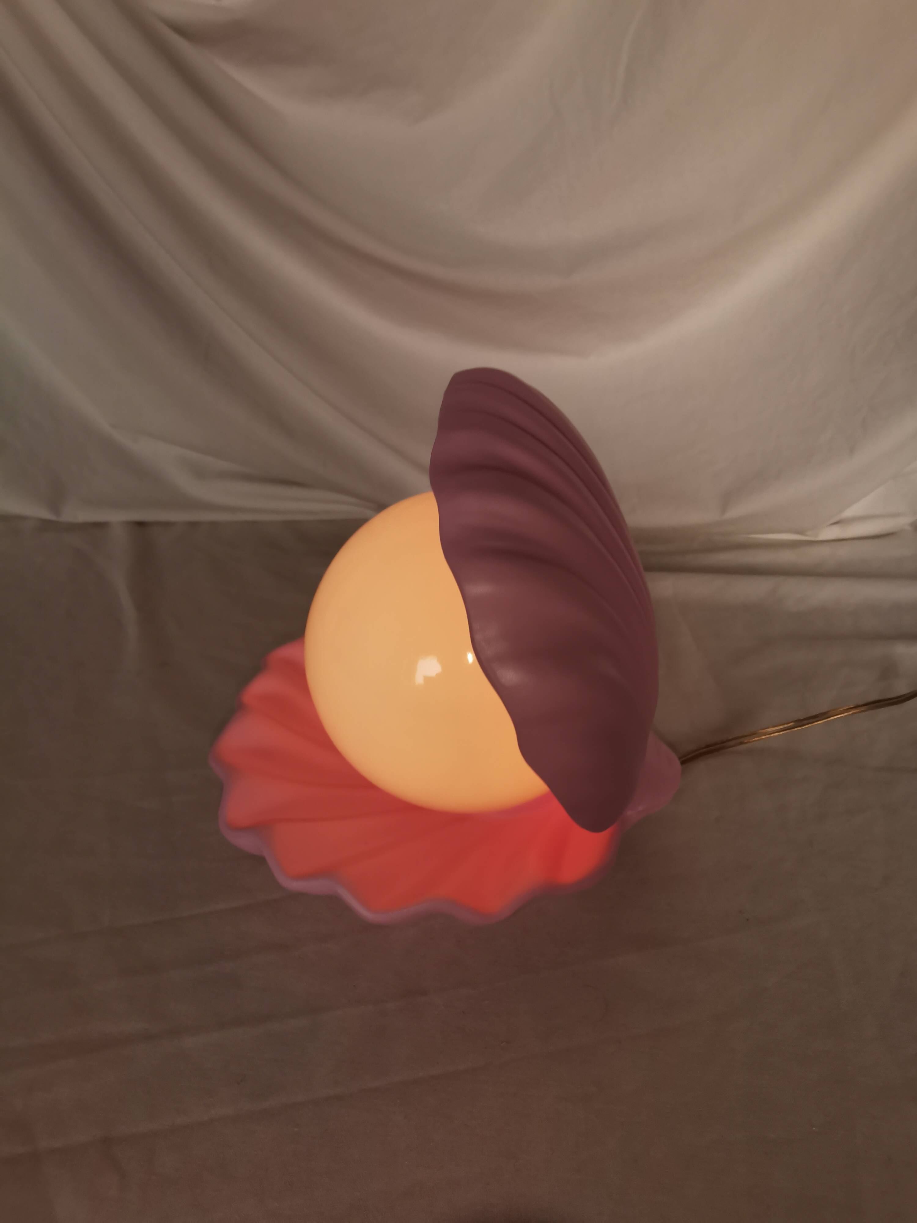 Pink shell and opaline pearl lamp, Saint-Jacques, France, 1970
