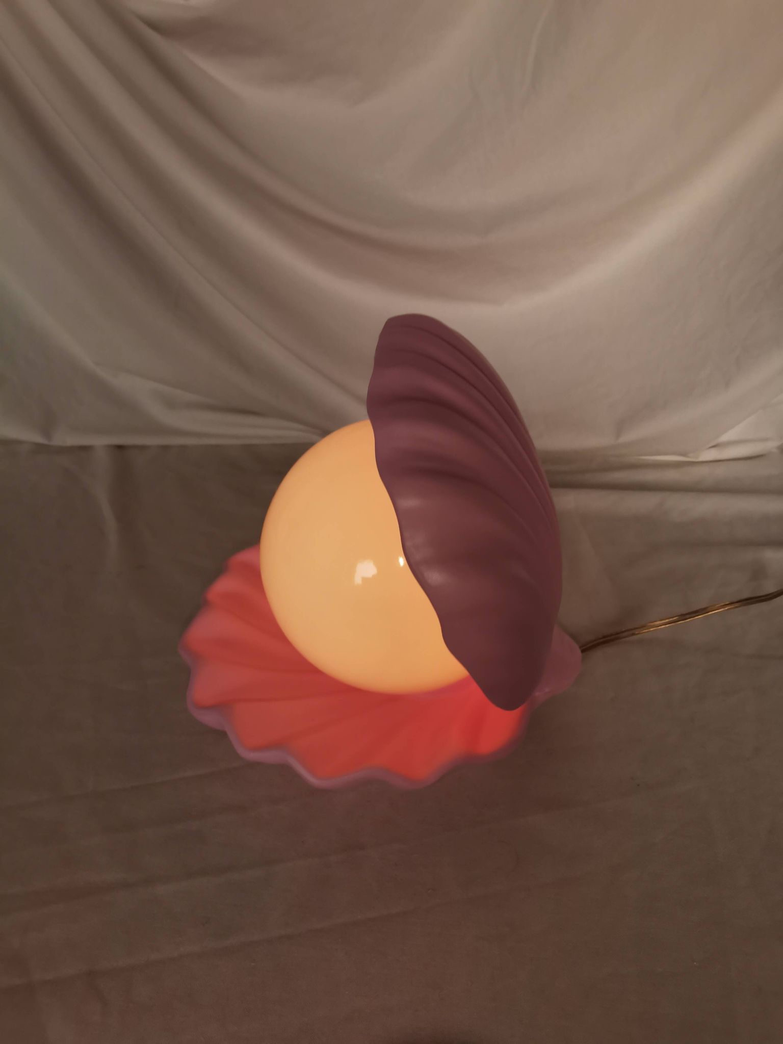 Pink shell and opaline pearl lamp, Saint-Jacques, France, 1970
