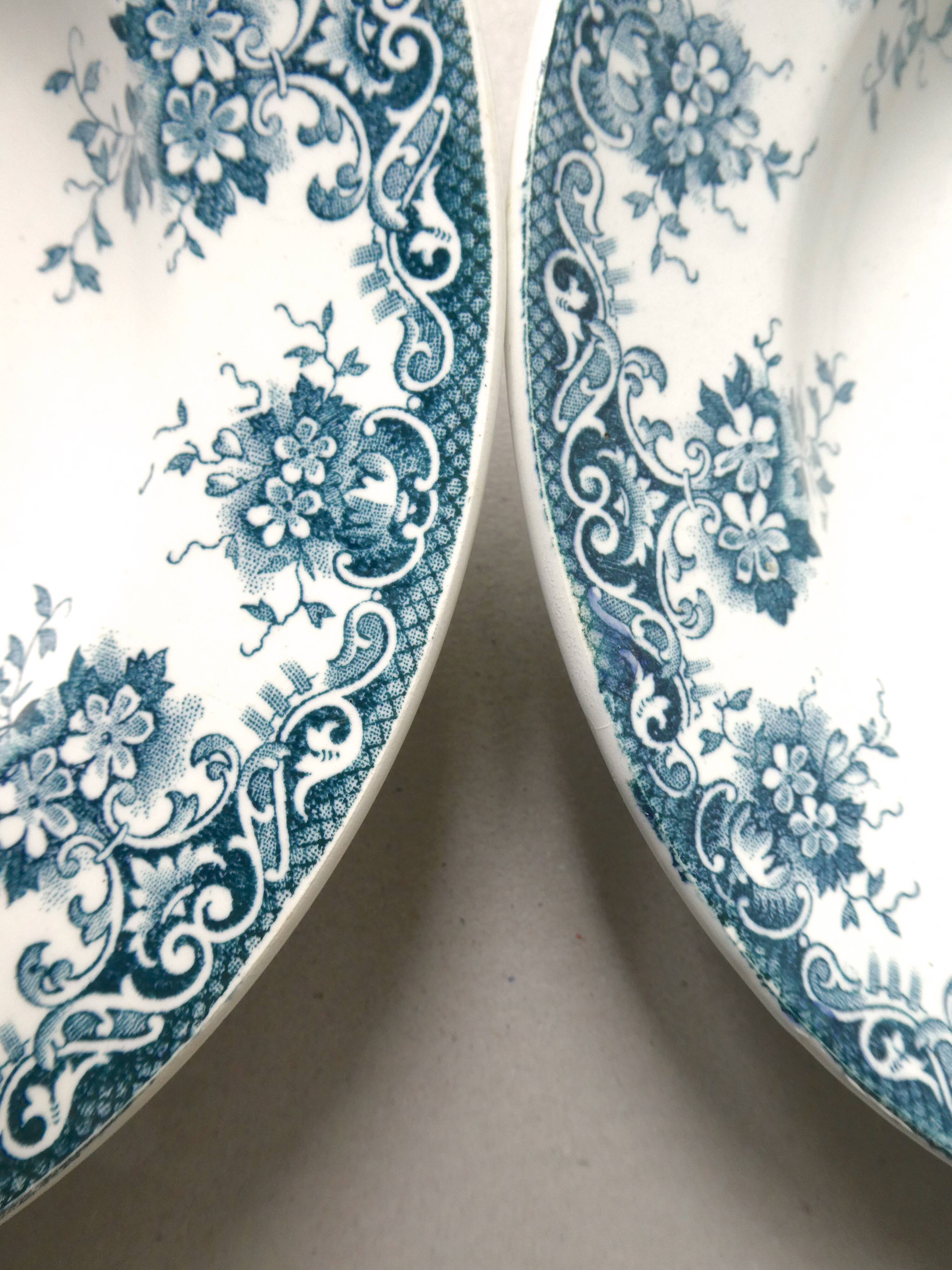 Set of 6 hollow plates, floral decor blue/green