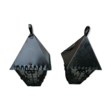 pair of wrought iron lanterns and granite glass