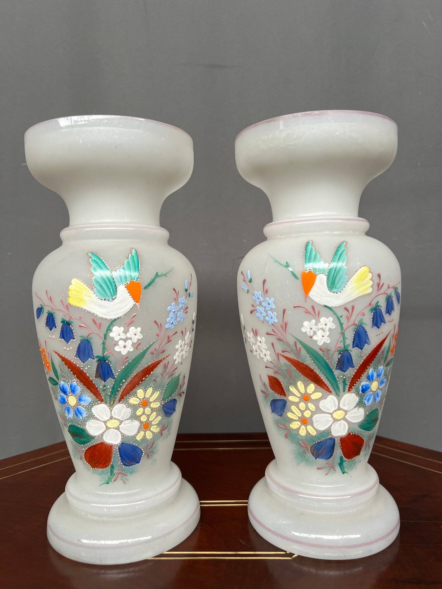 Pair of opaline glass vases.