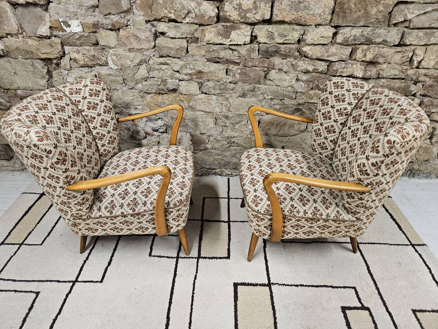 Pair of 1960 flowered armchairs