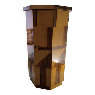 Postmodern octagonal gueridon in sycamore and rosewood, 1980–1990