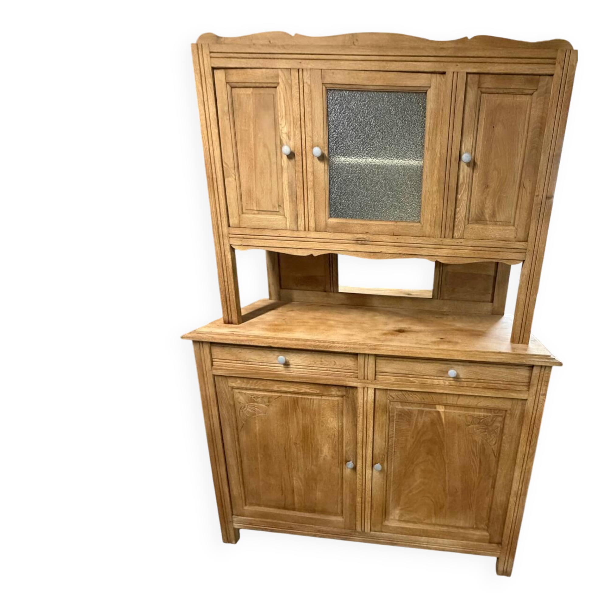 Renovated solid oak sideboard – vintage chic country buffet – glass display