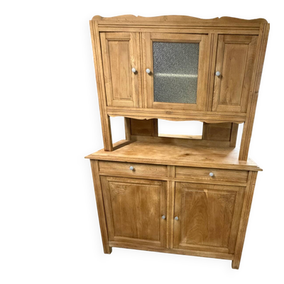 Vaisselier en chêne massif rénové – buffet ancien campagne chic – vitr