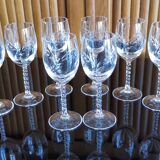 Set of 10 cut crystal liqueur glasses with twisted base and Arques crystal spikes