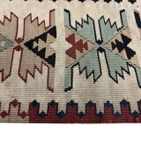 Antique 1900s Burgundy Kilim Rug, Square Wool Flatweave Carpet 143 x 161 cm