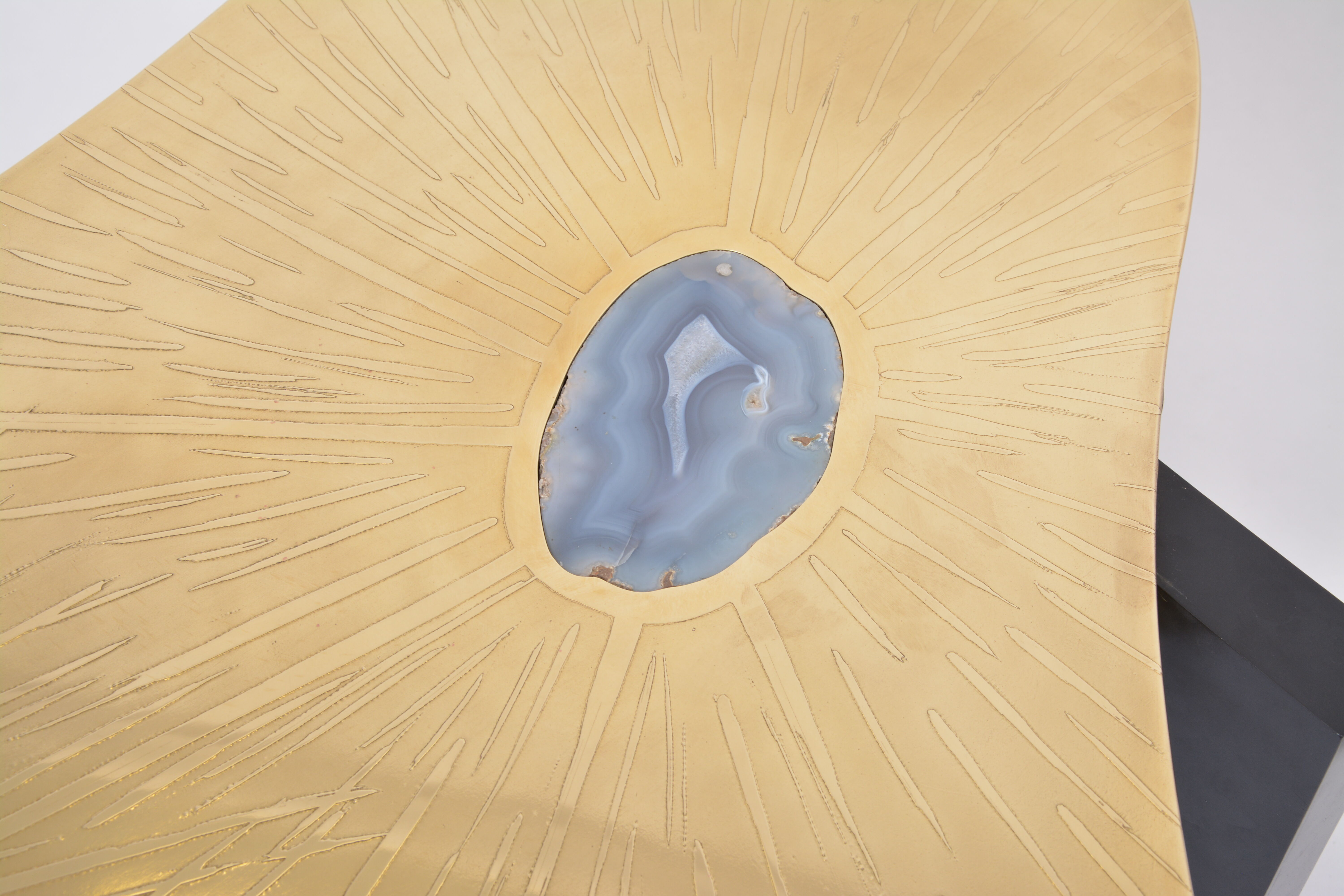 Etched Brass coffee table with Agathe Stones in the style of Lova Creation