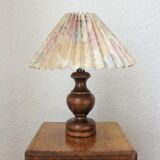 Wooden table lamp with vintage floral pleated lampshade