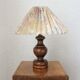 Wooden table lamp with vintage floral pleated lampshade