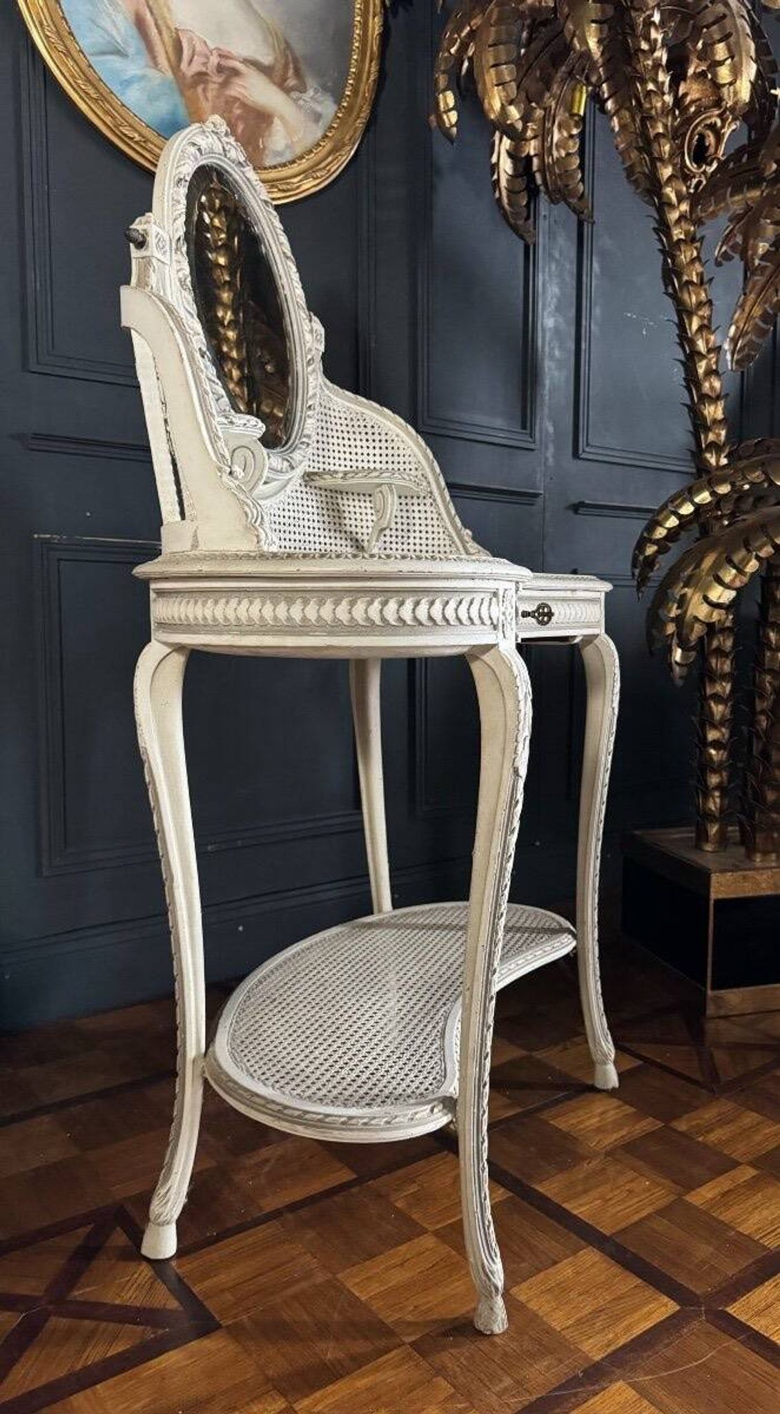 19th-century painted wood and caned dressing table in Louis XVI style.