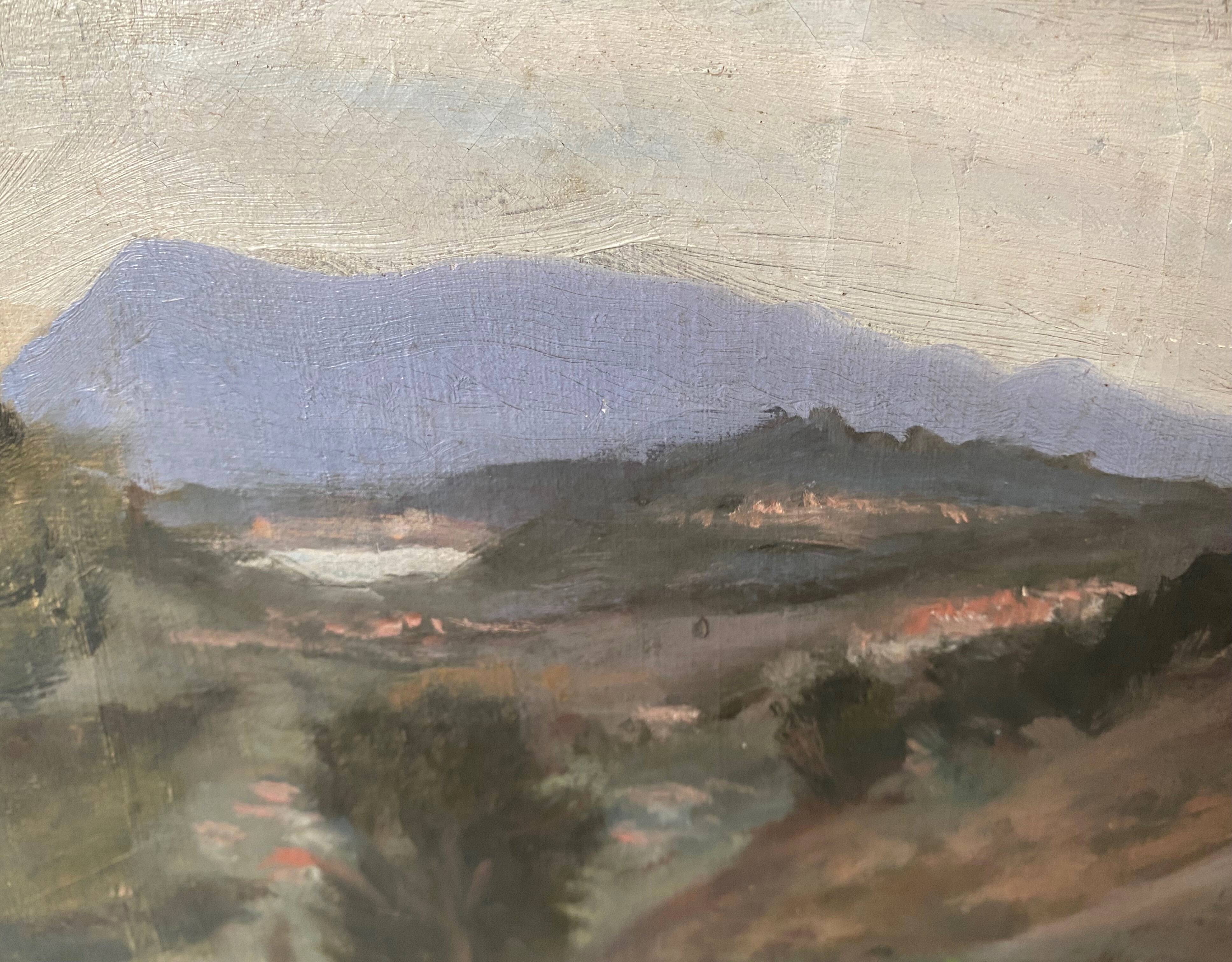 HST painting dated 1959 beautiful "Landscape with mountain" signed + frame