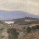 HST painting dated 1959 beautiful "Landscape with mountain" signed + frame