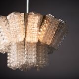 Vintage Austrolux Glass Chandelier: 1960s Mid-Century Modern Pendant Light
