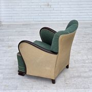 1960s, Danish armchair, green and beige furniture wool.