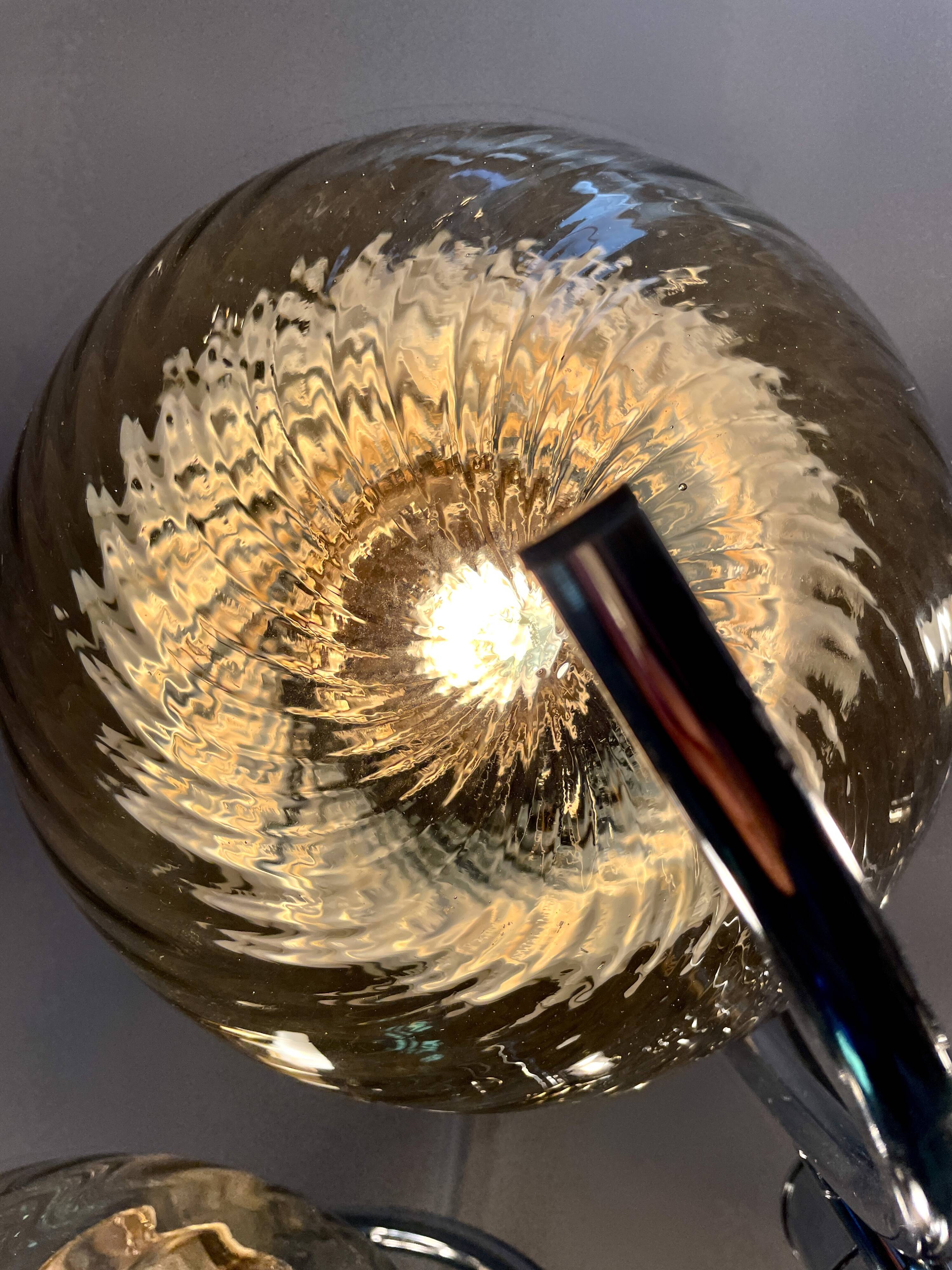 Large chrome and smoked glass chandelier 1970