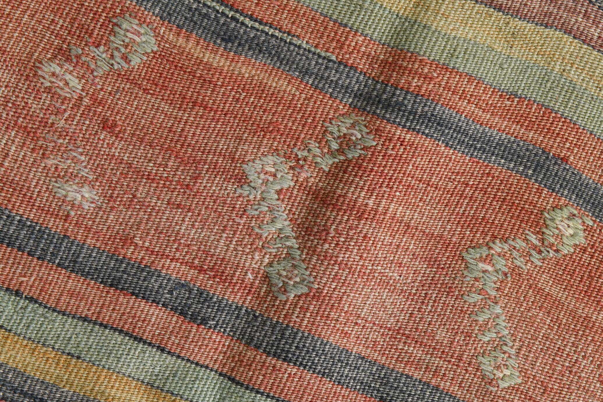 Red & Green Striped Kilim Rug, 130x205Cm