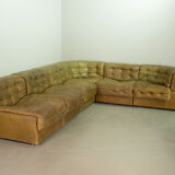 De Sede DS11 Olive Green Patched Leather Modular Sofa, 6 Elements. 1970s