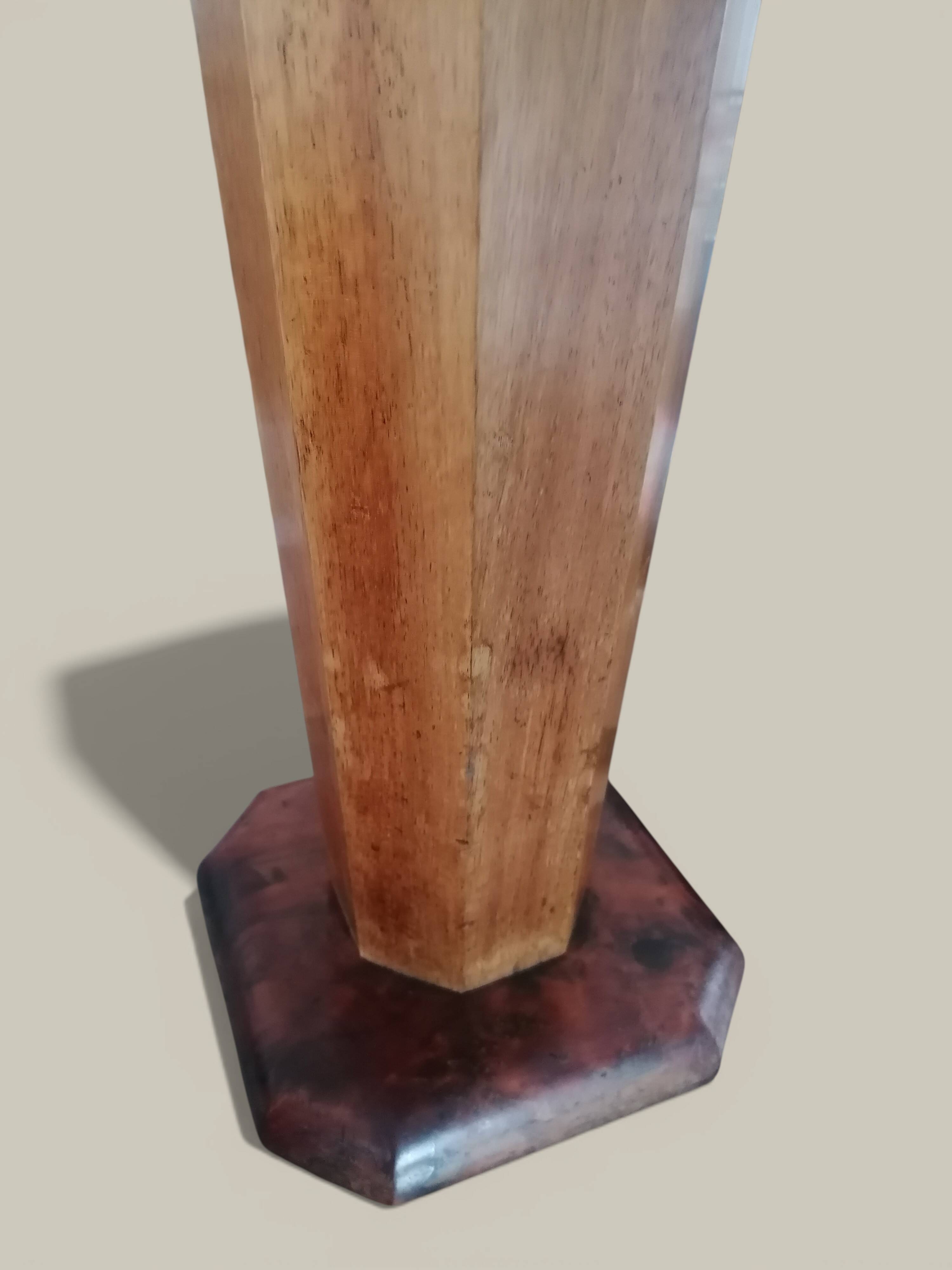 Art Deco floor ashtray in elm and rosewood.