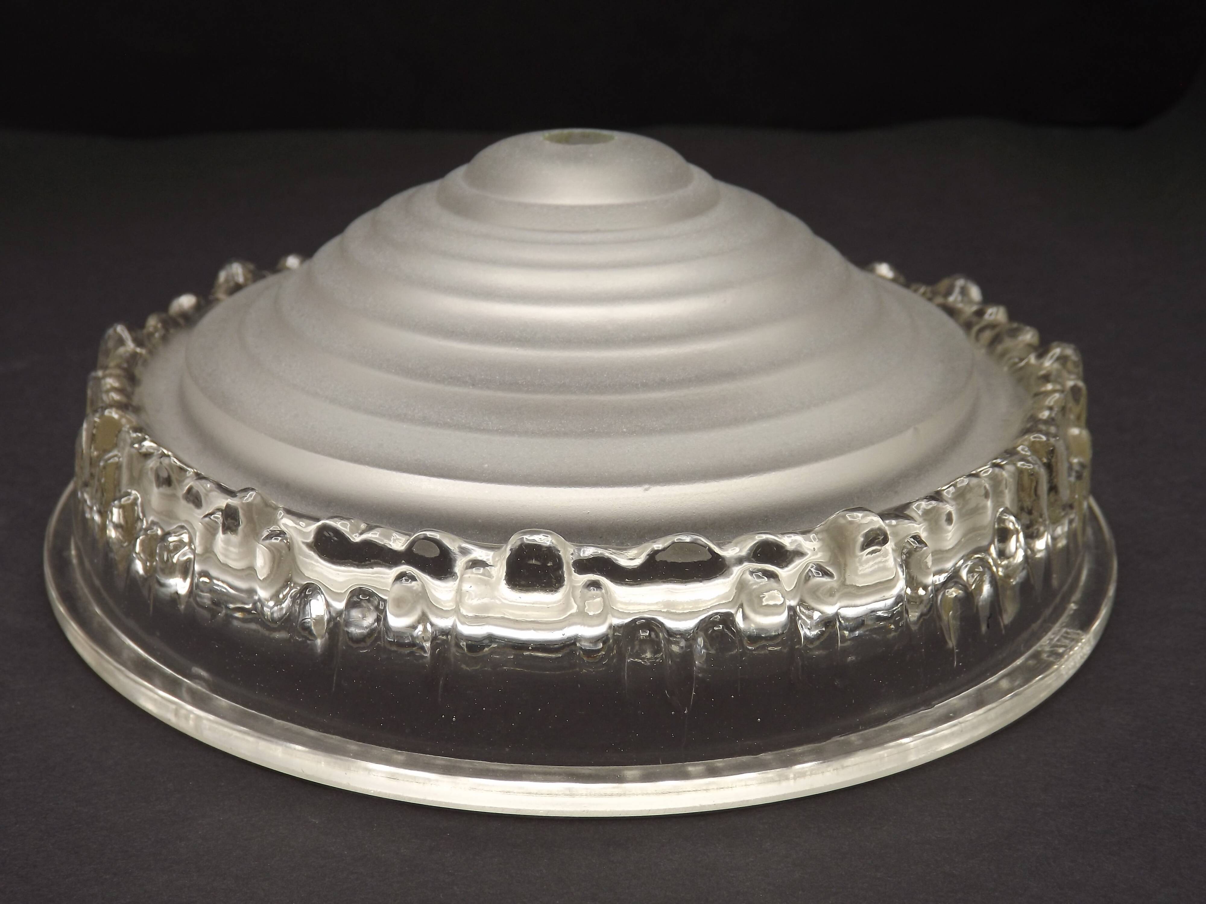 Signed EZAN France Frosted & Clear Glass Icicle Shades - Art Deco Lighting