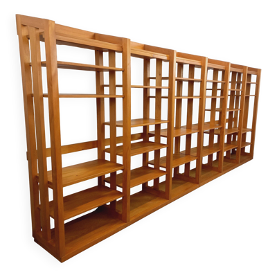 Grande bibliothèque modulable de 6 parties avec 30 étagères vintage en bois