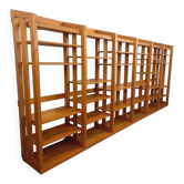 Large modular library of 6 parts with 30 vintage wooden shelves.