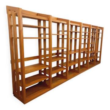 Grande bibliothèque modulable de 6 parties avec 30 étagères vintage en bois