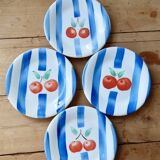 4 assiettes à dessert vintage en porcelaine italienne - Motif cerises et ra