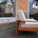 Scandinavian sofa in oak and wool from the 60s