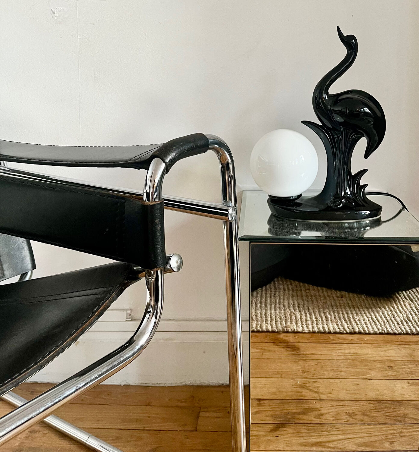 Vintage ceramic lamp with opaline globe