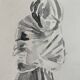 Painting signed watercolor monochrome sepia study statue “la Frileuse de Houdon”