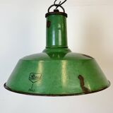 Grande Lampe à Suspension Industrielle en Émail Vert de Revo, 1940s