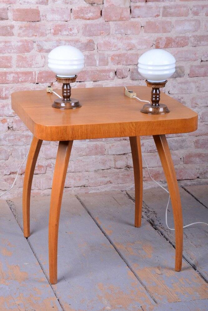 Art Deco Table Lamps in Beech and Opal Glass, Czech, 1930s, Set of 2